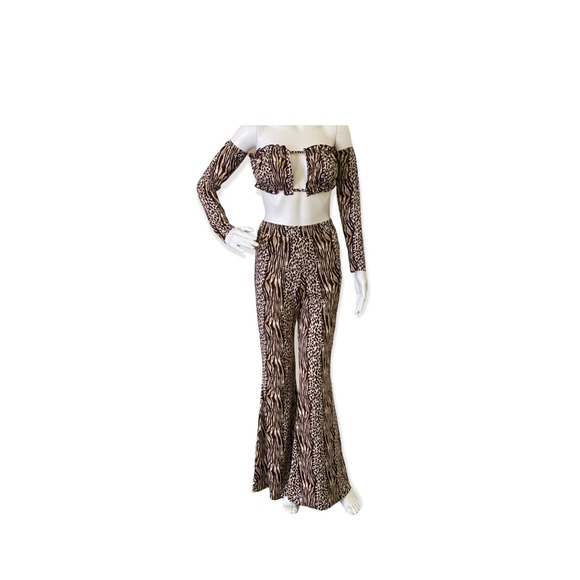 Brown Leopard Print Wide Leg Pants Set - Picture 6 of 7